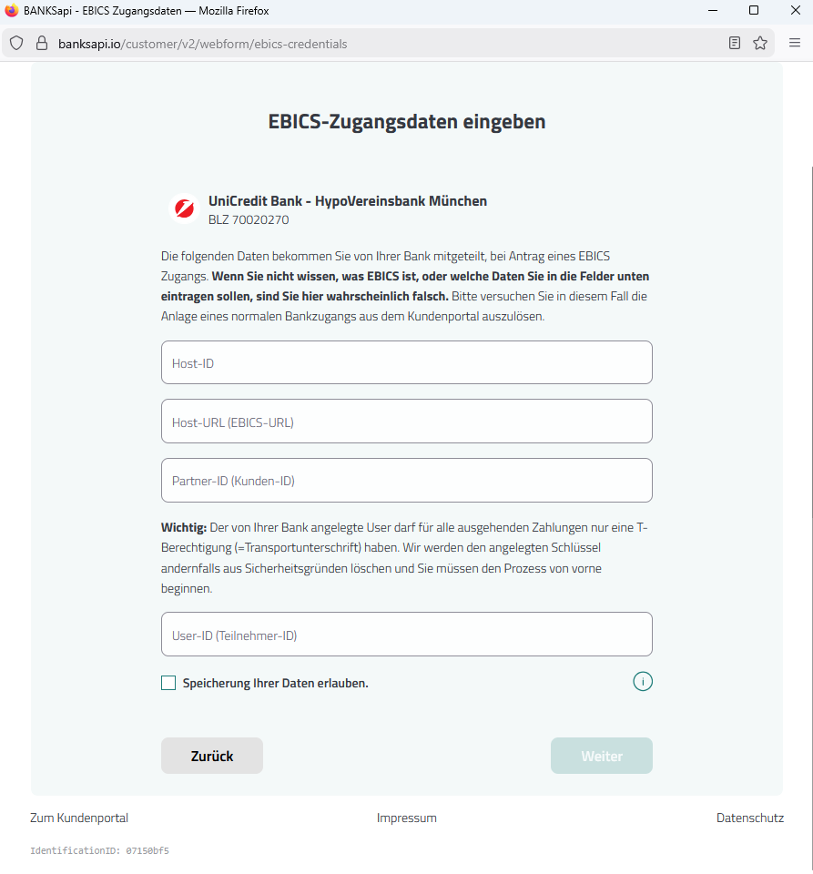 Enter EBICS url