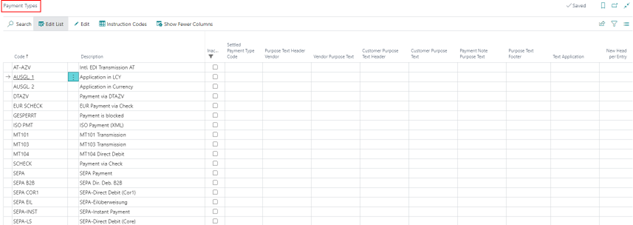 Payment types view